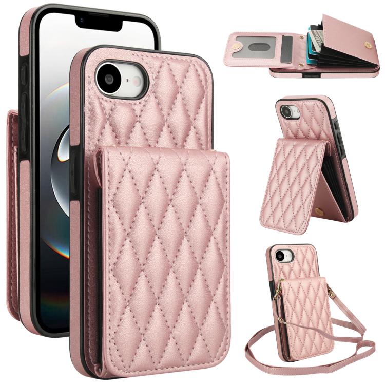 YM015 Crossbody Rhombic Card Bag RFID Phone Case, For iPhone 16e / 17e, For iPhone 17 Pro Max, For iPhone 17 Pro, For iPhone 17