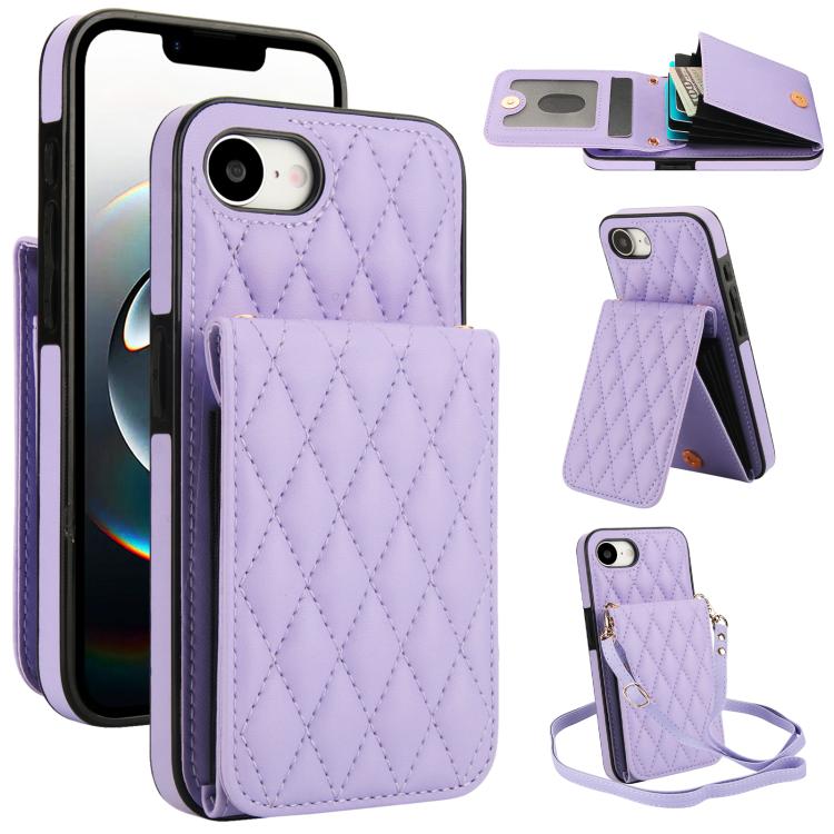 YM015 Crossbody Rhombic Card Bag RFID Phone Case, For iPhone 16e / 17e, For iPhone 17 Pro Max, For iPhone 17 Pro, For iPhone 17