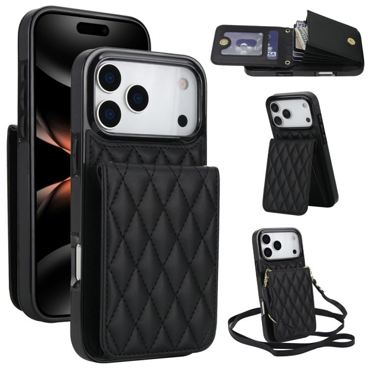 YM015 Crossbody Rhombic Card Bag RFID Phone Case, For iPhone 16e / 17e, For iPhone 17 Pro Max, For iPhone 17 Pro, For iPhone 17