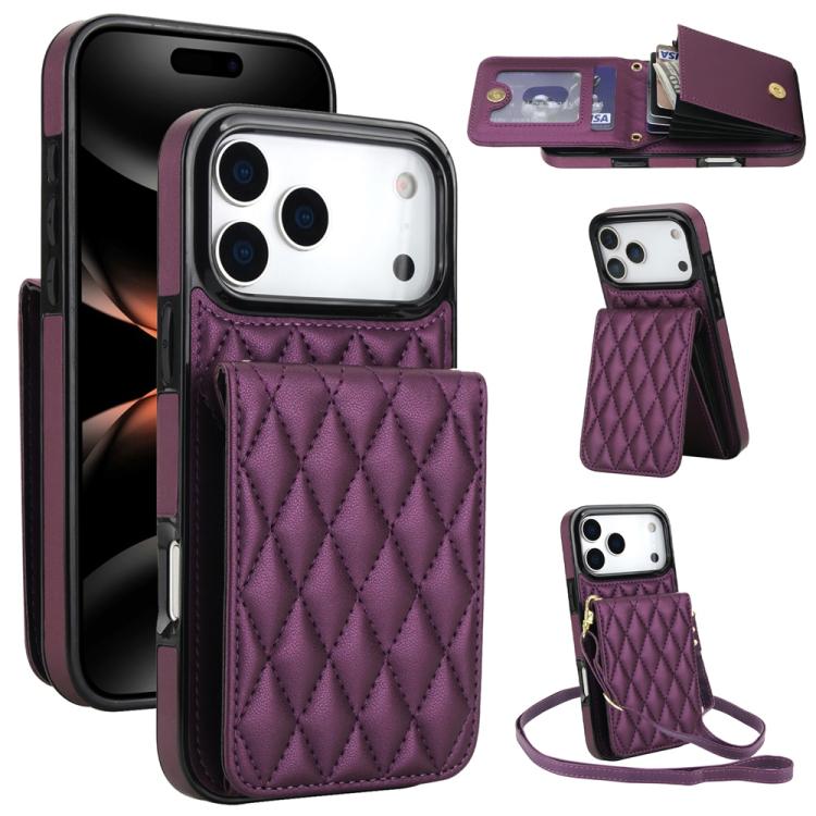 YM015 Crossbody Rhombic Card Bag RFID Phone Case, For iPhone 16e / 17e, For iPhone 17 Pro Max, For iPhone 17 Pro, For iPhone 17