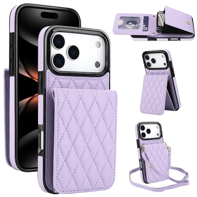YM015 Crossbody Rhombic Card Bag RFID Phone Case, For iPhone 16e / 17e, For iPhone 17 Pro Max, For iPhone 17 Pro, For iPhone 17