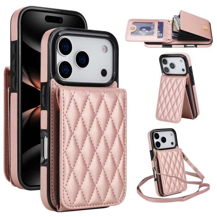 YM015 Crossbody Rhombic Card Bag RFID Phone Case, For iPhone 16e / 17e, For iPhone 17 Pro Max, For iPhone 17 Pro, For iPhone 17
