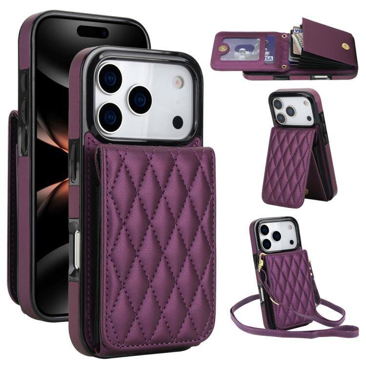 YM015 Crossbody Rhombic Card Bag RFID Phone Case, For iPhone 16e / 17e, For iPhone 17 Pro Max, For iPhone 17 Pro, For iPhone 17