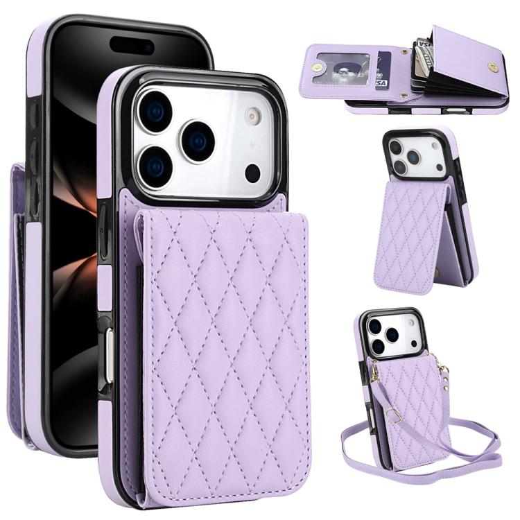 YM015 Crossbody Rhombic Card Bag RFID Phone Case, For iPhone 16e / 17e, For iPhone 17 Pro Max, For iPhone 17 Pro, For iPhone 17