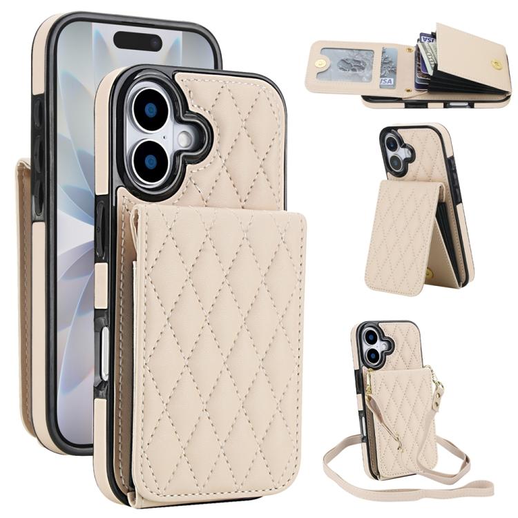 YM015 Crossbody Rhombic Card Bag RFID Phone Case, For iPhone 16e / 17e, For iPhone 17 Pro Max, For iPhone 17 Pro, For iPhone 17