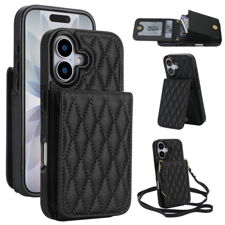 YM015 Crossbody Rhombic Card Bag RFID Phone Case, For iPhone 16e / 17e, For iPhone 17 Pro Max, For iPhone 17 Pro, For iPhone 17