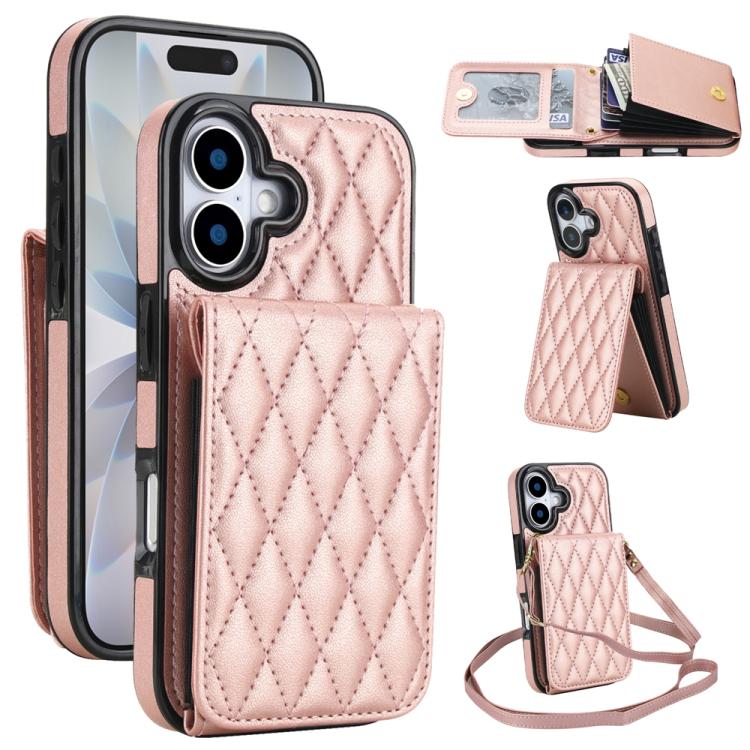 YM015 Crossbody Rhombic Card Bag RFID Phone Case, For iPhone 16e / 17e, For iPhone 17 Pro Max, For iPhone 17 Pro, For iPhone 17