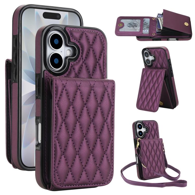 YM015 Crossbody Rhombic Card Bag RFID Phone Case, For iPhone 16e / 17e, For iPhone 17 Pro Max, For iPhone 17 Pro, For iPhone 17