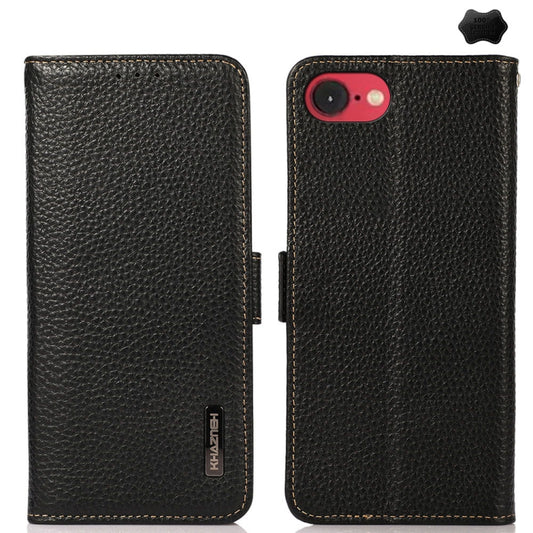 KHAZNEH Side-Magnetic Litchi Genuine Leather RFID Case, For iPhone 17 Pro Max, For iPhone 17 Pro, For iPhone 17, For iPhone Air, For iPhone 16e, For iPhone 16 Pro Max