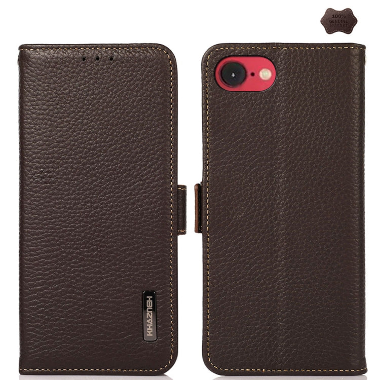 KHAZNEH Side-Magnetic Litchi Genuine Leather RFID Case, For iPhone 17 Pro Max, For iPhone 17 Pro, For iPhone 17, For iPhone Air, For iPhone 16e, For iPhone 16 Pro Max