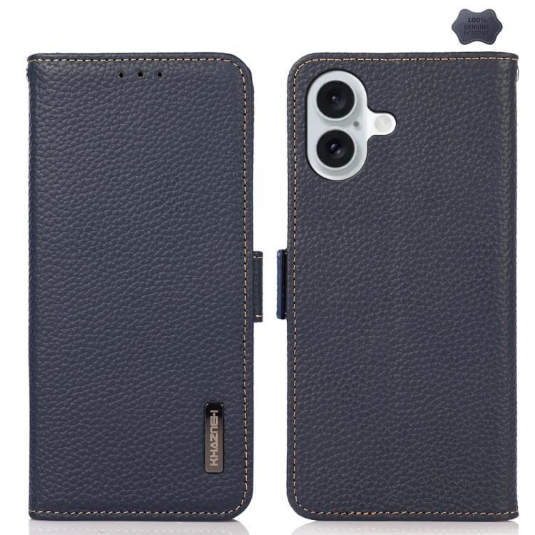 KHAZNEH Side-Magnetic Litchi Genuine Leather RFID Case, For iPhone 17 Pro Max, For iPhone 17 Pro, For iPhone 17, For iPhone Air, For iPhone 16e, For iPhone 16 Pro Max