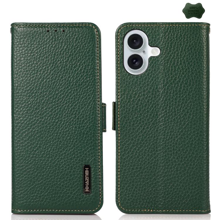 KHAZNEH Side-Magnetic Litchi Genuine Leather RFID Case, For iPhone 17 Pro Max, For iPhone 17 Pro, For iPhone 17, For iPhone Air, For iPhone 16e, For iPhone 16 Pro Max