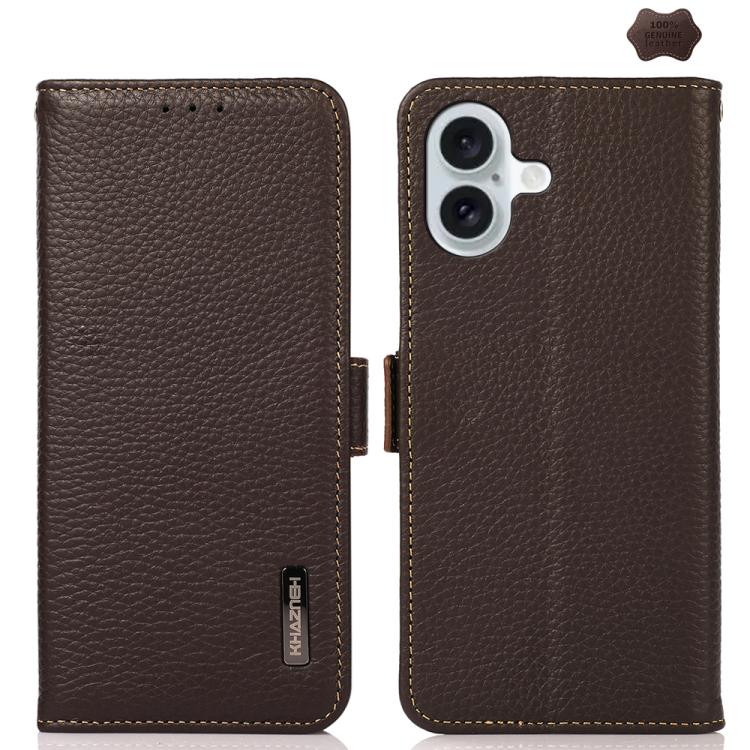 KHAZNEH Side-Magnetic Litchi Genuine Leather RFID Case, For iPhone 17 Pro Max, For iPhone 17 Pro, For iPhone 17, For iPhone Air, For iPhone 16e, For iPhone 16 Pro Max