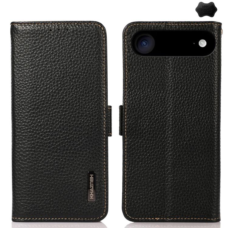 KHAZNEH Side-Magnetic Litchi Genuine Leather RFID Case, For iPhone 17 Pro Max, For iPhone 17 Pro, For iPhone 17, For iPhone Air, For iPhone 16e, For iPhone 16 Pro Max