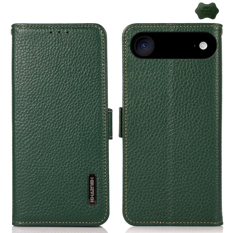 KHAZNEH Side-Magnetic Litchi Genuine Leather RFID Case, For iPhone 17 Pro Max, For iPhone 17 Pro, For iPhone 17, For iPhone Air, For iPhone 16e, For iPhone 16 Pro Max
