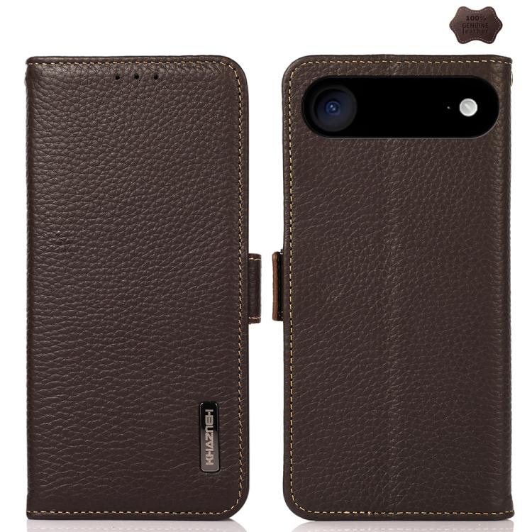 KHAZNEH Side-Magnetic Litchi Genuine Leather RFID Case, For iPhone 17 Pro Max, For iPhone 17 Pro, For iPhone 17, For iPhone Air, For iPhone 16e, For iPhone 16 Pro Max