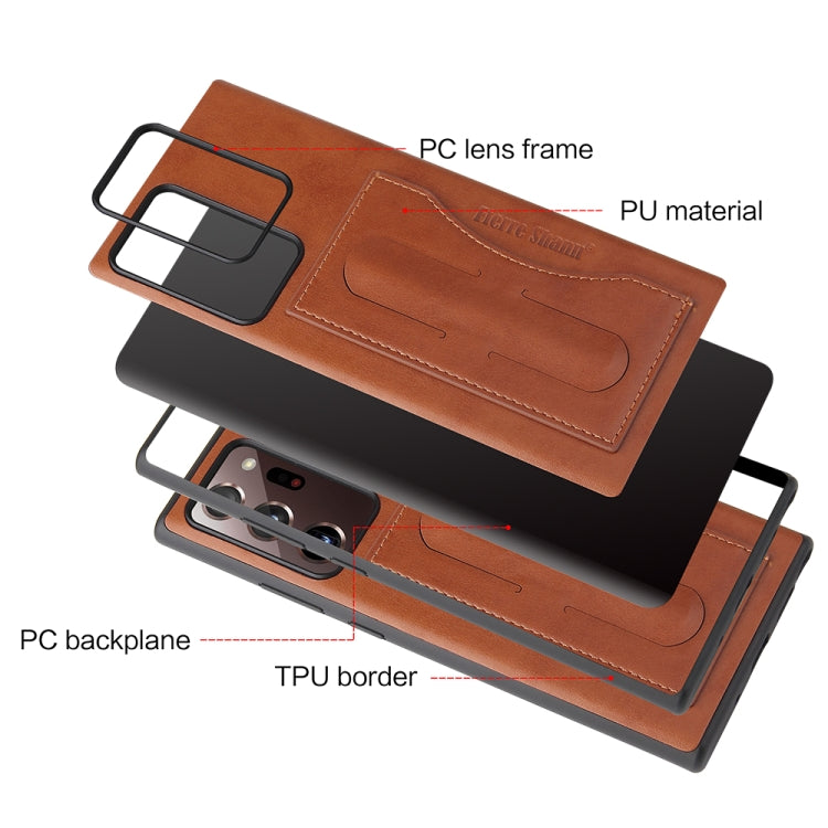 Fierre Shann Full Coverage Protective Leather Case with Holder & Card Slot, For iPhone 12 mini, For iPhone 12 / 12 Pro, For iPhone 12 Pro Max, For Galaxy Note20 Ultra