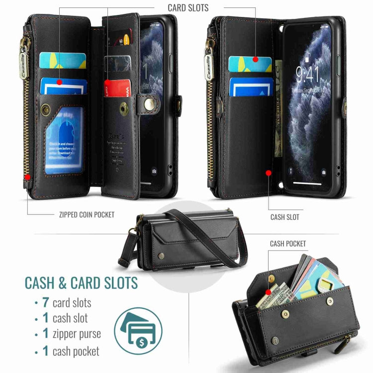 CaseMe C36 Card Slots Zipper Wallet RFID Anti-theft Leather Phone Case, For iPhone 11 Pro, For iPhone XS / X, For iPhone XR, For iPhone XS Max