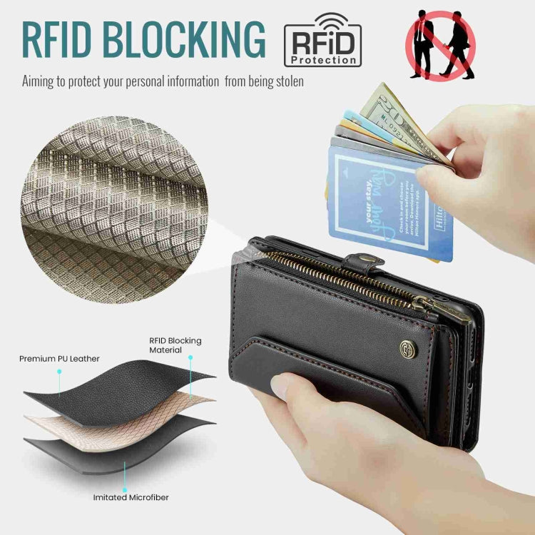 CaseMe C36 Card Slots Zipper Wallet RFID Anti-theft Leather Phone Case, For iPhone 11 Pro, For iPhone XS / X, For iPhone XR, For iPhone XS Max