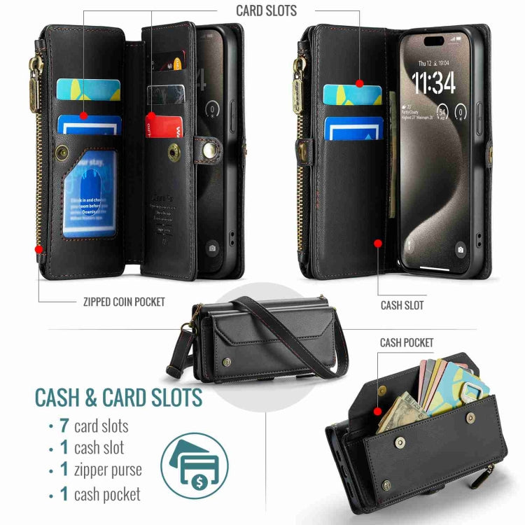 CaseMe C36 Card Slots Zipper Wallet RFID Anti-theft Leather Phone Case, For iPhone 15 Pro Max, For iPhone 15 Pro, For iPhone 15 Plus, For iPhone 15