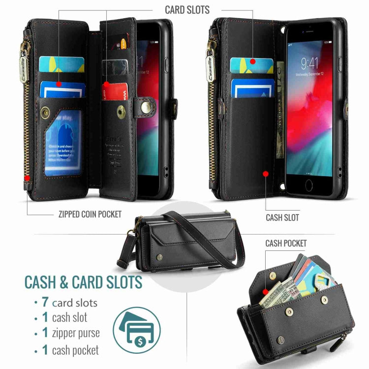 CaseMe C36 Card Slots Zipper Wallet RFID Anti-theft Leather Phone Case, For iPhone SE 2022 / SE 2020, For iPhone 8 / 7 / 6, For iPhone 13 Pro Max, For iPhone 13 Pro