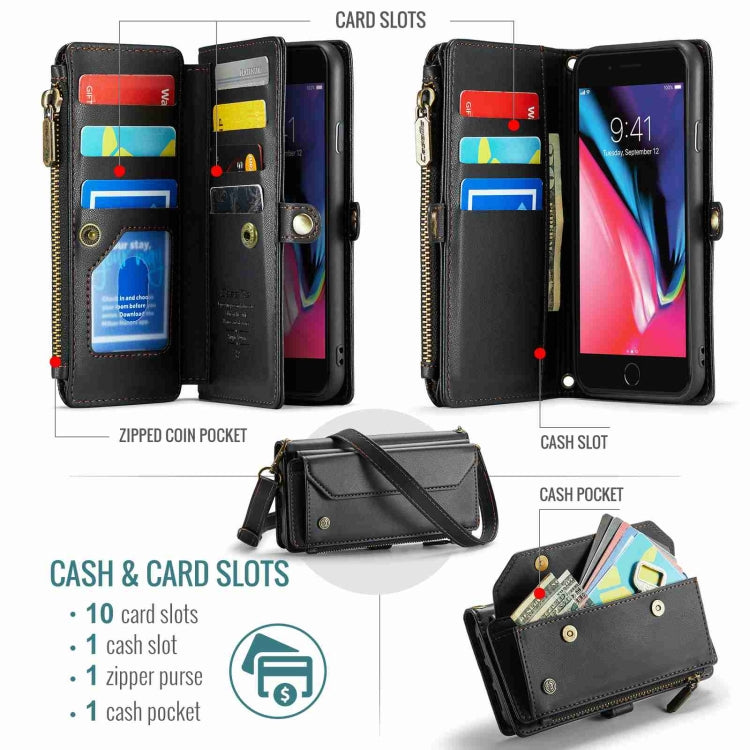 CaseMe C36 Card Slots Zipper Wallet RFID Anti-theft Leather Phone Case, For iPhone 8 Plus / 7 Plus / 6 Plus