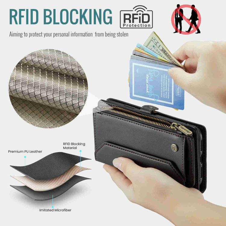 CaseMe C36 Card Slots Zipper Wallet RFID Anti-theft Leather Phone Case, For iPhone 8 Plus / 7 Plus / 6 Plus