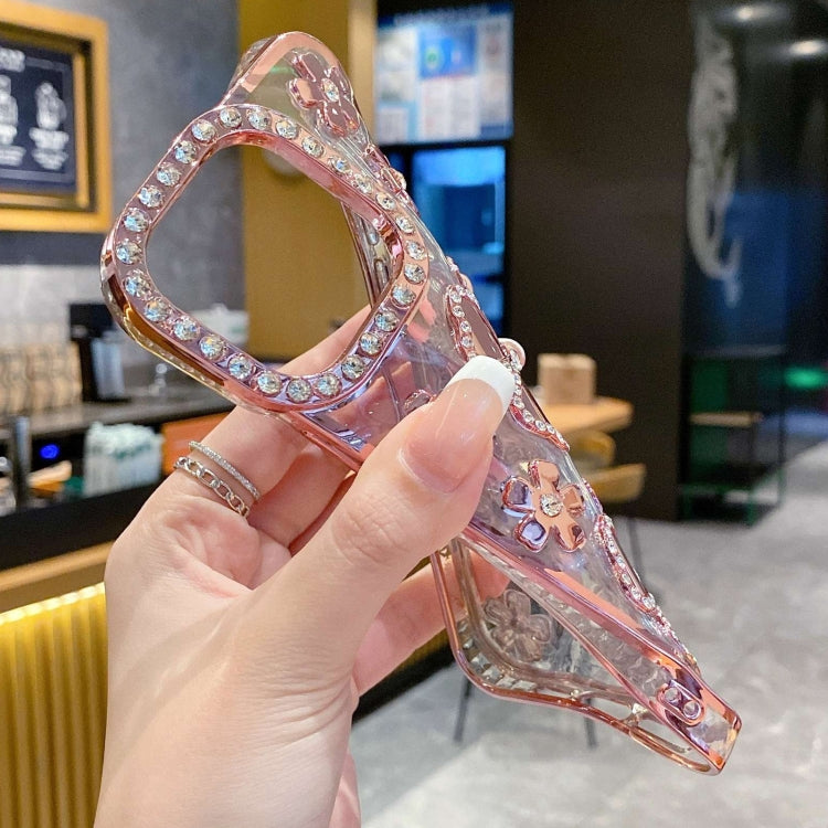 Electroplating Flower Diamond TPU Phone Case, For iPhone 15 Pro Max, For iPhone 15 Pro, For iPhone 15 Plus, For iPhone 15