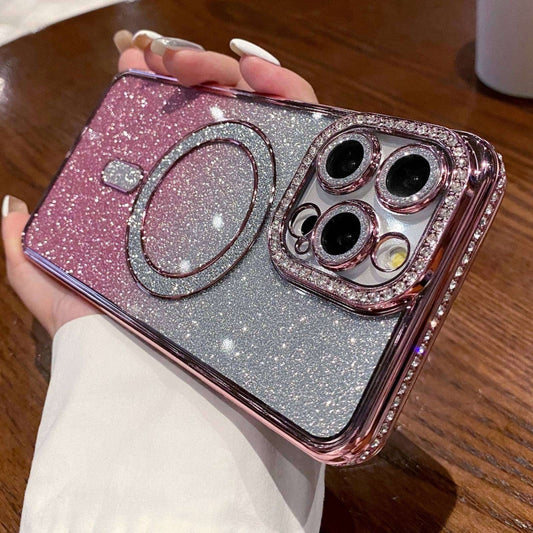 Diamond Gradient Glitter Plated MagSafe Phone Case, For iPhone 16 Pro Max, For iPhone 16 Pro, For iPhone 16 Plus, For iPhone 16