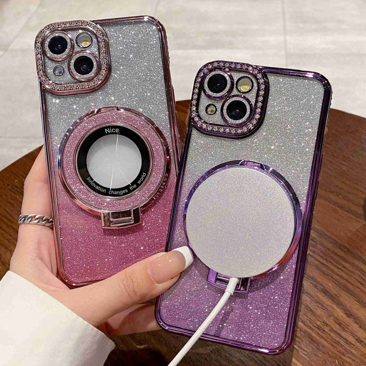 Gradient Glitter Diamond Plated Holder Magsafe Phone Case, For iPhone 14 Plus, For iPhone 14, For iPhone 14 Pro, For iPhone 14 Pro Max