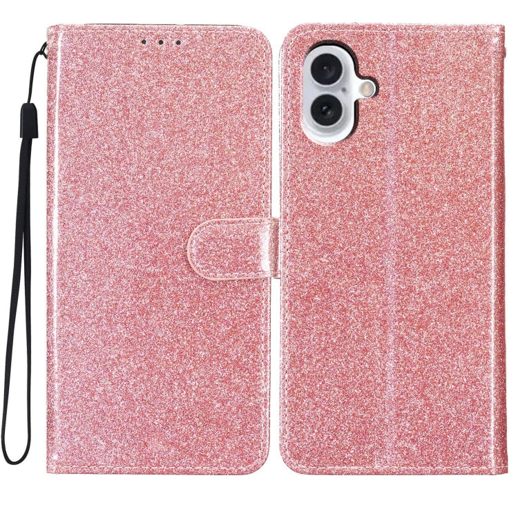 Glitter Powder Flip Leather Phone Case, For iPhone 16