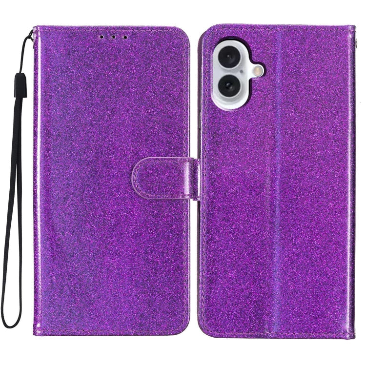 Glitter Powder Flip Leather Phone Case, For iPhone 16