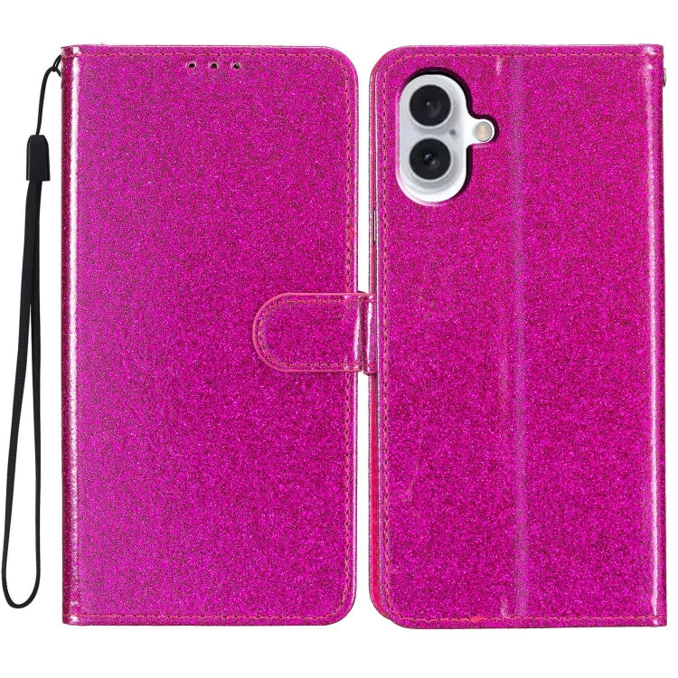 Glitter Powder Flip Leather Phone Case, For iPhone 16e, For iPhone 16 Pro Max, For iPhone 16 Pro, For iPhone 16 Plus
