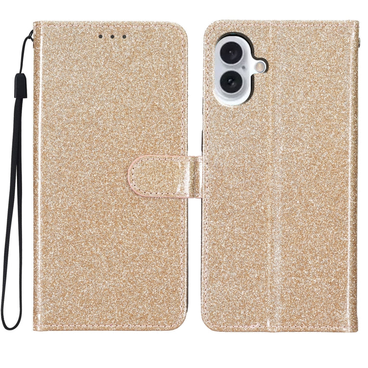 Glitter Powder Flip Leather Phone Case, For iPhone 16e, For iPhone 16 Pro Max, For iPhone 16 Pro, For iPhone 16 Plus