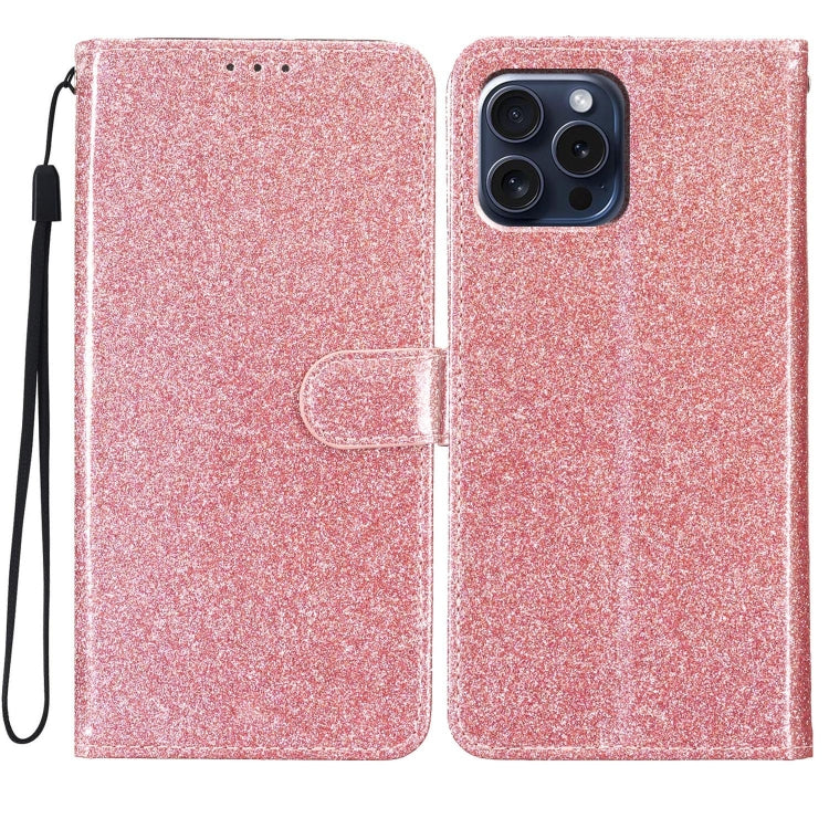 Glitter Powder Flip Leather Phone Case, For iPhone 16e, For iPhone 16 Pro Max, For iPhone 16 Pro, For iPhone 16 Plus