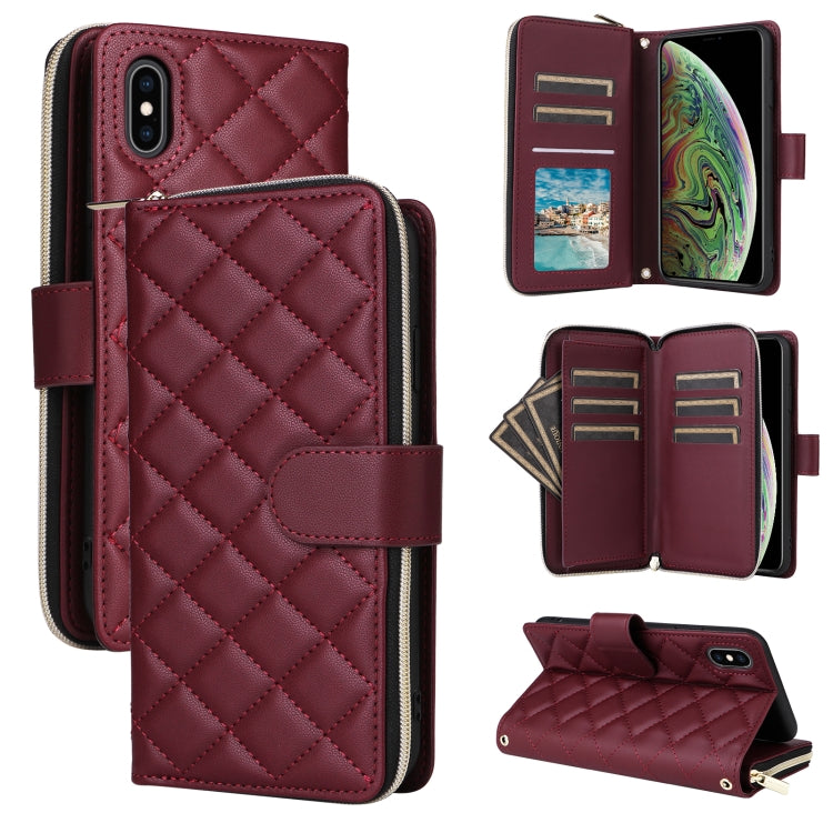 Crossbody Rhombic Zipper Tower Buckle Leather Phone Case with Lanyard, For iPhone XS Max, For iPhone 8 Plus / 7 Plus