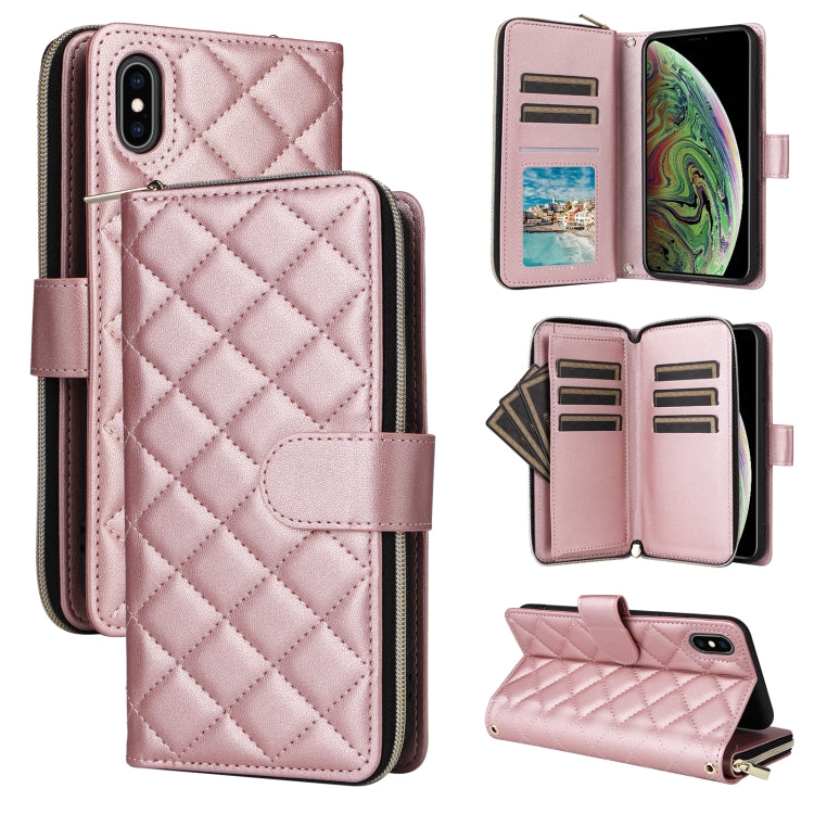 Crossbody Rhombic Zipper Tower Buckle Leather Phone Case with Lanyard, For iPhone XS Max, For iPhone 8 Plus / 7 Plus