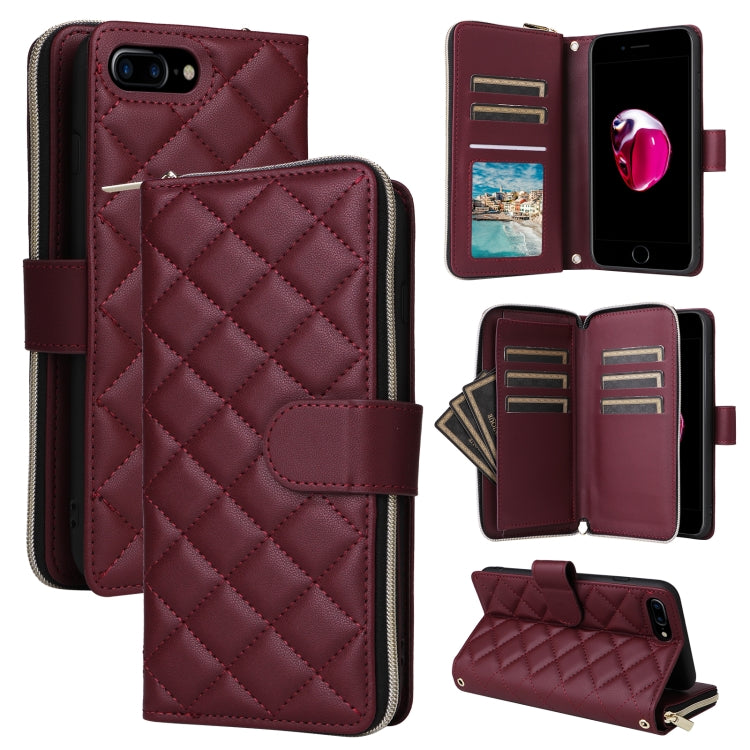 Crossbody Rhombic Zipper Tower Buckle Leather Phone Case with Lanyard, For iPhone XS Max, For iPhone 8 Plus / 7 Plus