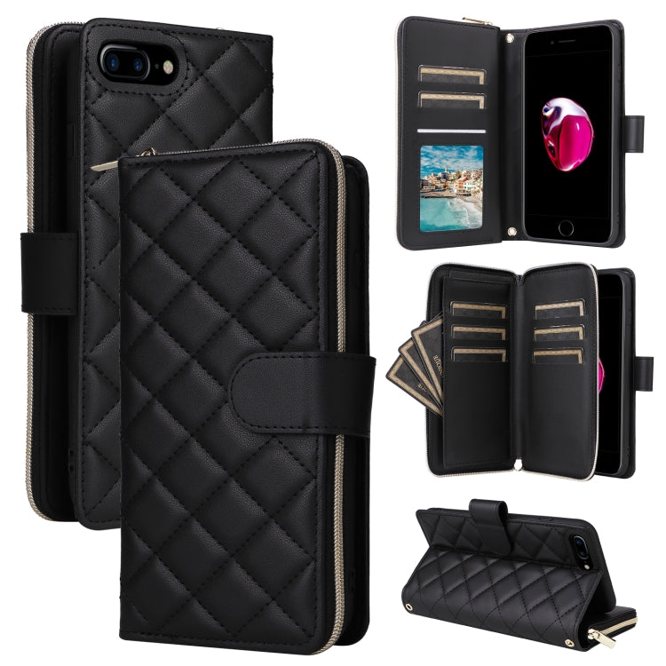 Crossbody Rhombic Zipper Tower Buckle Leather Phone Case with Lanyard, For iPhone XS Max, For iPhone 8 Plus / 7 Plus