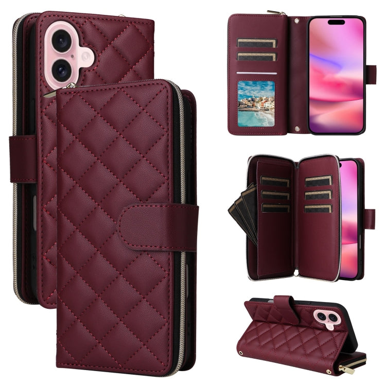 Crossbody Rhombic Zipper Tower Buckle Leather Phone Case with Lanyard, For iPhone 16, For iPhone 15 Pro Max, For iPhone 15 Pro, For iPhone 15 Plus / 14 Plus