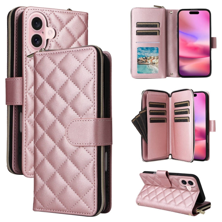 Crossbody Rhombic Zipper Tower Buckle Leather Phone Case with Lanyard, For iPhone 16, For iPhone 15 Pro Max, For iPhone 15 Pro, For iPhone 15 Plus / 14 Plus