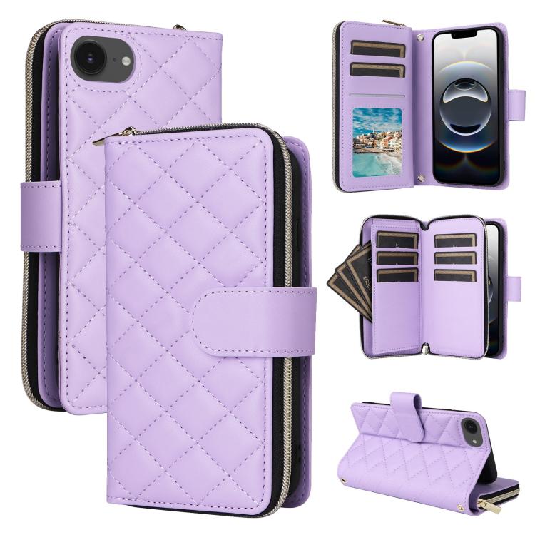 Crossbody Rhombic Zipper Tower Buckle Leather Phone Case with Lanyard, For iPhone 17e / 16e, For iPhone 17 Pro Max, For iPhone 17 Pro, For iPhone 17