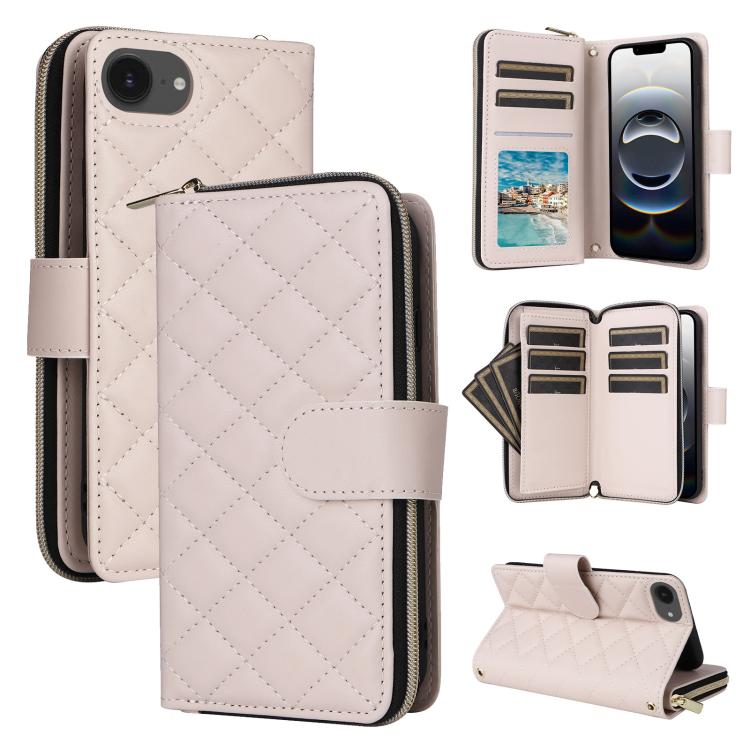 Crossbody Rhombic Zipper Tower Buckle Leather Phone Case with Lanyard, For iPhone 17e / 16e, For iPhone 17 Pro Max, For iPhone 17 Pro, For iPhone 17