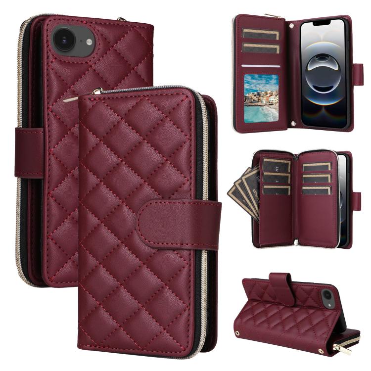 Crossbody Rhombic Zipper Tower Buckle Leather Phone Case with Lanyard, For iPhone 17e / 16e, For iPhone 17 Pro Max, For iPhone 17 Pro, For iPhone 17