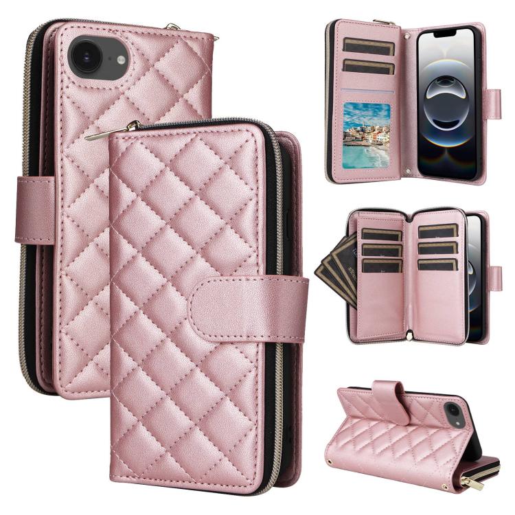 Crossbody Rhombic Zipper Tower Buckle Leather Phone Case with Lanyard, For iPhone 17e / 16e, For iPhone 17 Pro Max, For iPhone 17 Pro, For iPhone 17