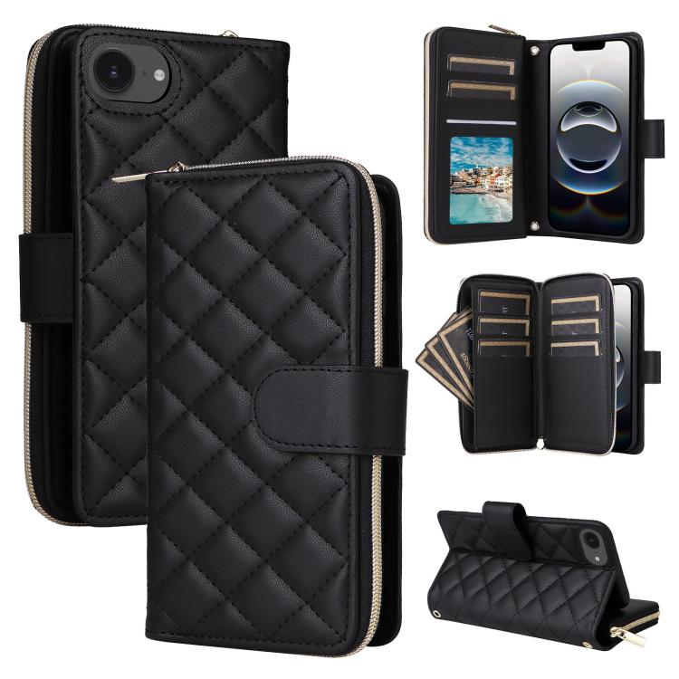 Crossbody Rhombic Zipper Tower Buckle Leather Phone Case with Lanyard, For iPhone 17e / 16e, For iPhone 17 Pro Max, For iPhone 17 Pro, For iPhone 17