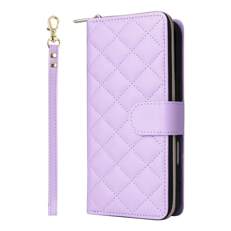 Crossbody Rhombic Zipper Tower Buckle Leather Phone Case with Lanyard, For iPhone 17e / 16e, For iPhone 17 Pro Max, For iPhone 17 Pro, For iPhone 17