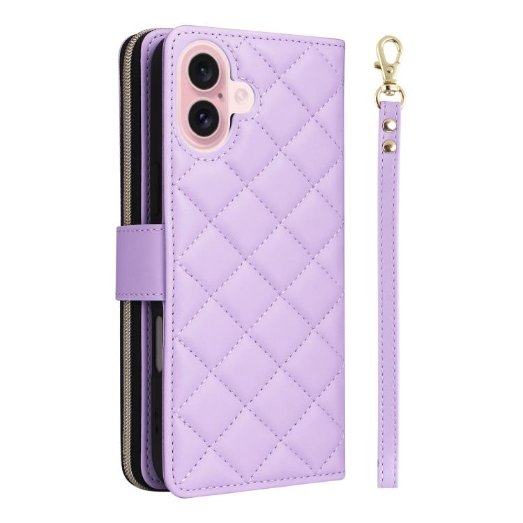 Crossbody Rhombic Zipper Tower Buckle Leather Phone Case with Lanyard, For iPhone 17e / 16e, For iPhone 17 Pro Max, For iPhone 17 Pro, For iPhone 17