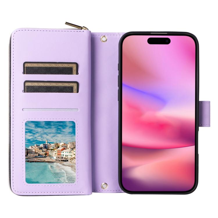 Crossbody Rhombic Zipper Tower Buckle Leather Phone Case with Lanyard, For iPhone 17e / 16e, For iPhone 17 Pro Max, For iPhone 17 Pro, For iPhone 17