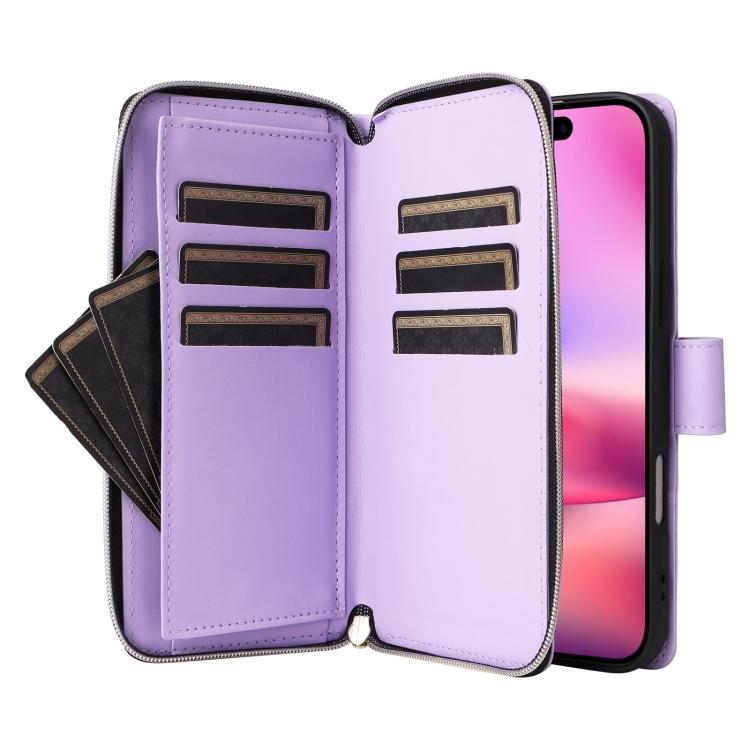 Crossbody Rhombic Zipper Tower Buckle Leather Phone Case with Lanyard, For iPhone 17e / 16e, For iPhone 17 Pro Max, For iPhone 17 Pro, For iPhone 17